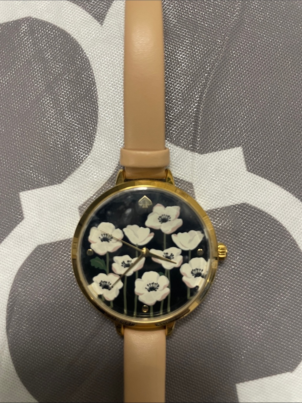 kate spade Nude Tan Leather Floral Dial Watch with Gold-Tone Case - Picture 2 of 3